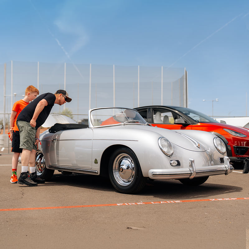 Vintage Porsche 356 Speeedster EV Conversion with people around