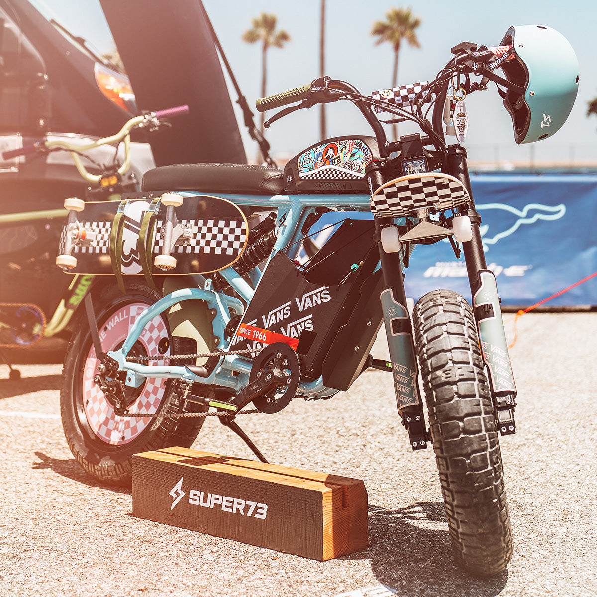 Customized Super73 electric motorcycle at the Showoff Zone at Demo Days Festival