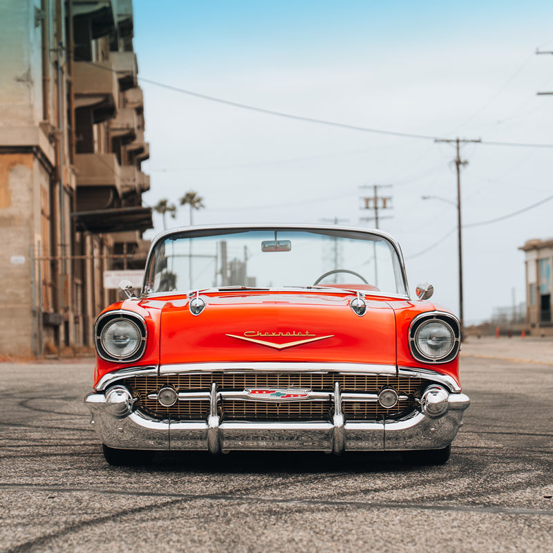 Red vintage EV Conversion Chevy on display